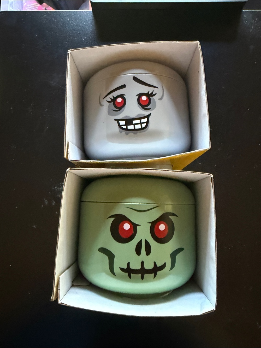 2 NEW Lego Mini Storage Heads Halloween Spooky Stackable Girl & Boy Zombie